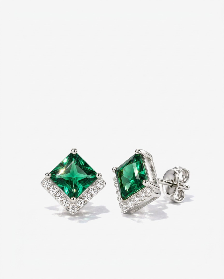 Green Crystal Square Studs