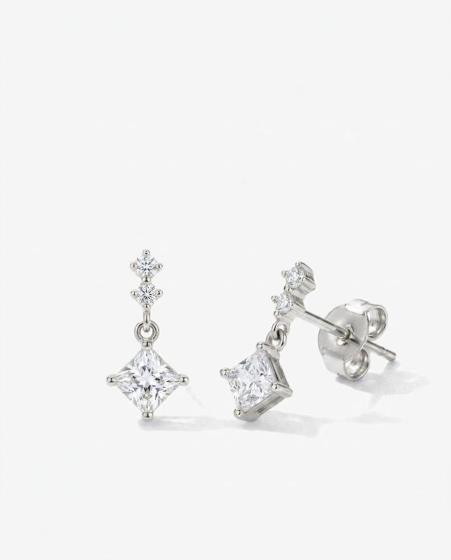Square Drop Stud Earrings