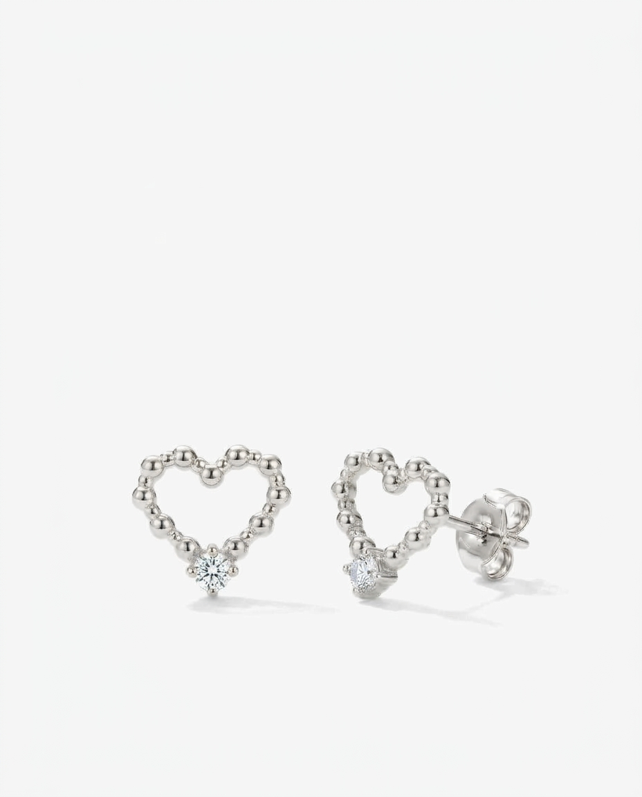 Open Heart Rhinestone Stud Earrings