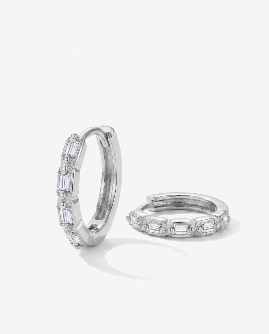 Baguette Zircon Hoop Earrings