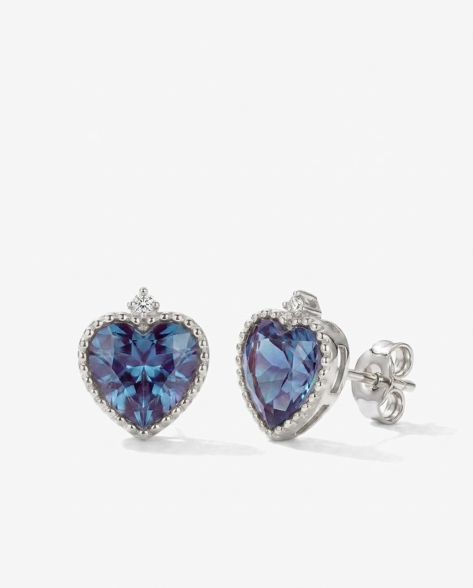Ocean Heart Crystal Stud Earrings