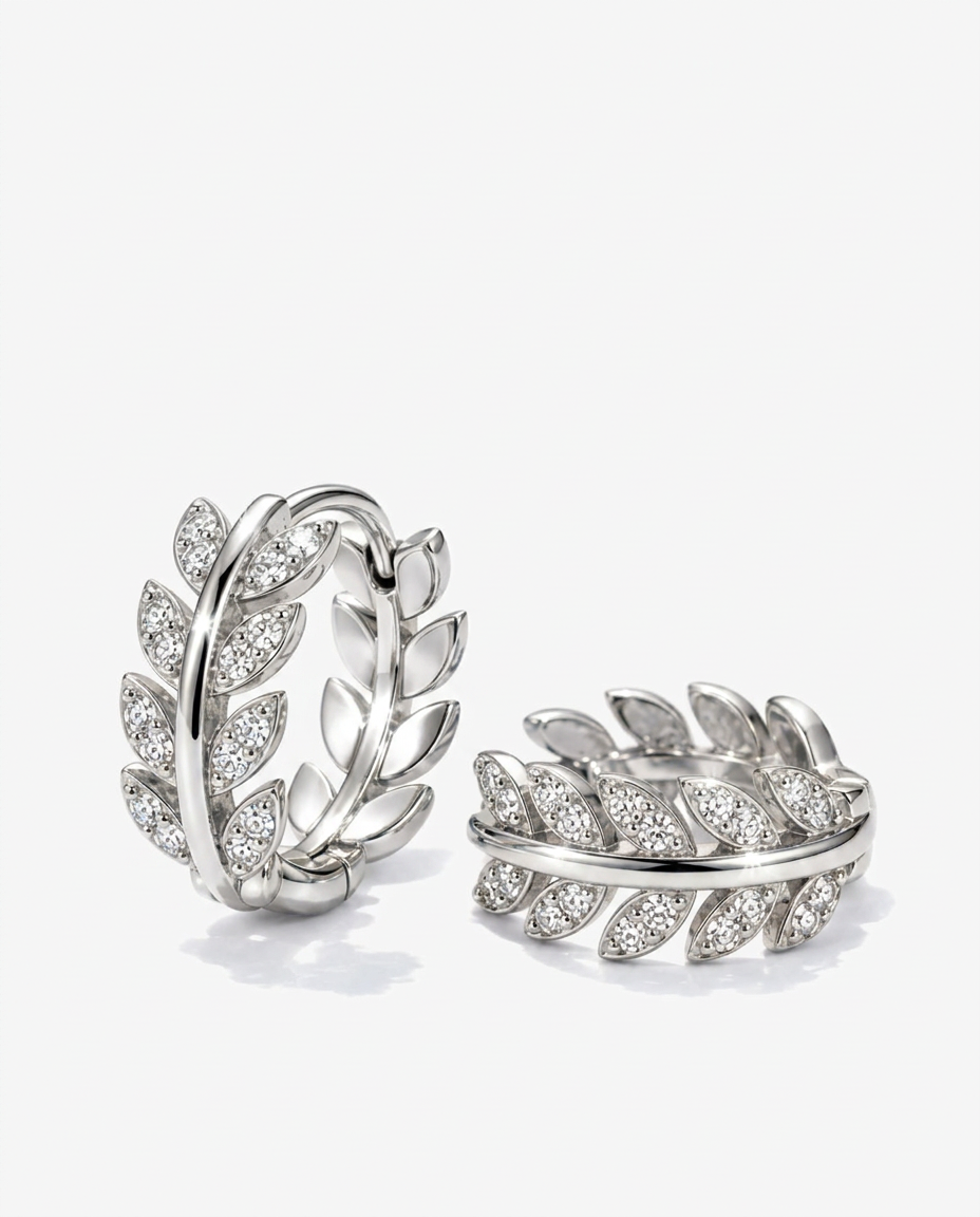 Leaf & Crystal Hoop Earrings