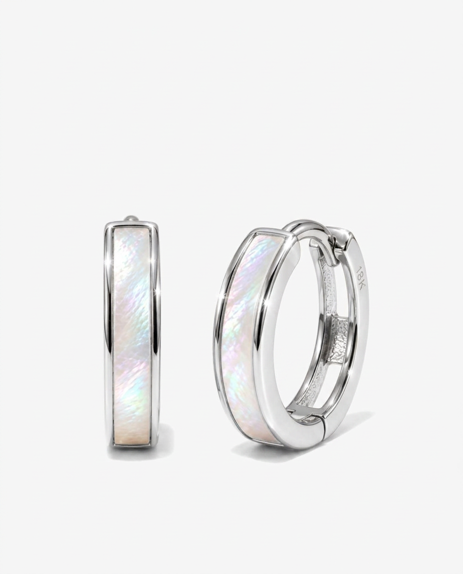 Pearl Inlay Huggie Hoops