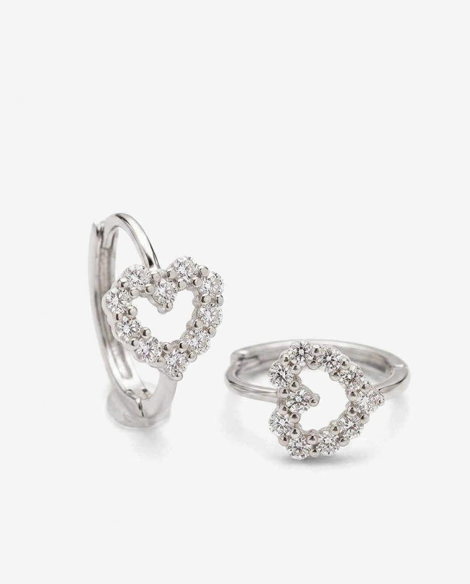 Pavé Heart Huggie Hoops