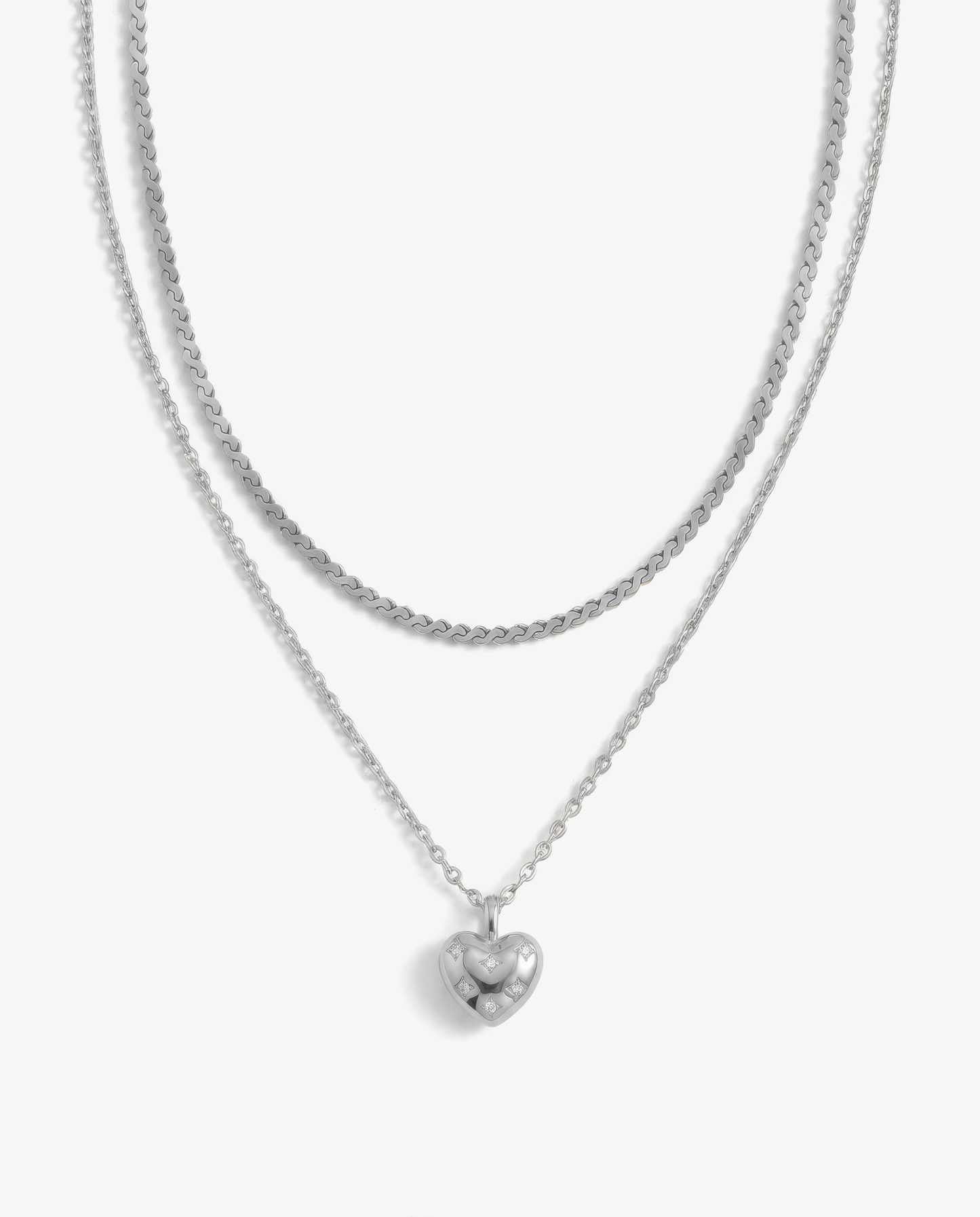Tiny Heart & S-Chain Necklace Set
