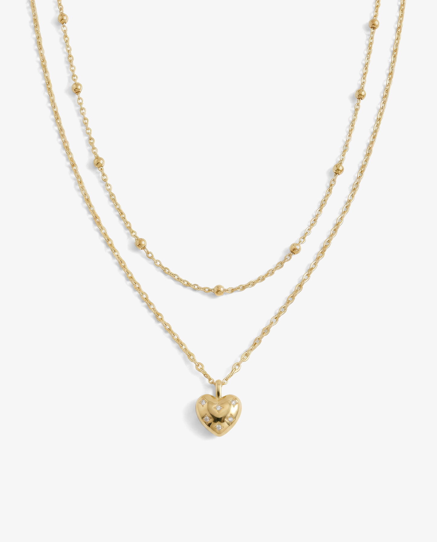 Tiny Heart & Beaded Cable Necklace Set
