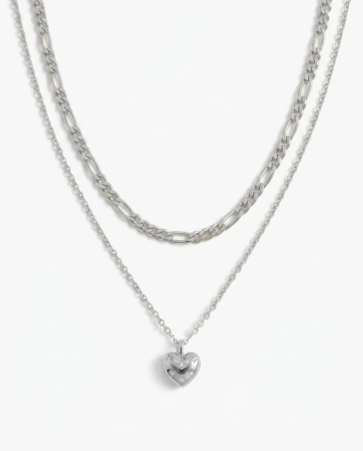 Tiny Heart & Figaro Necklace Set