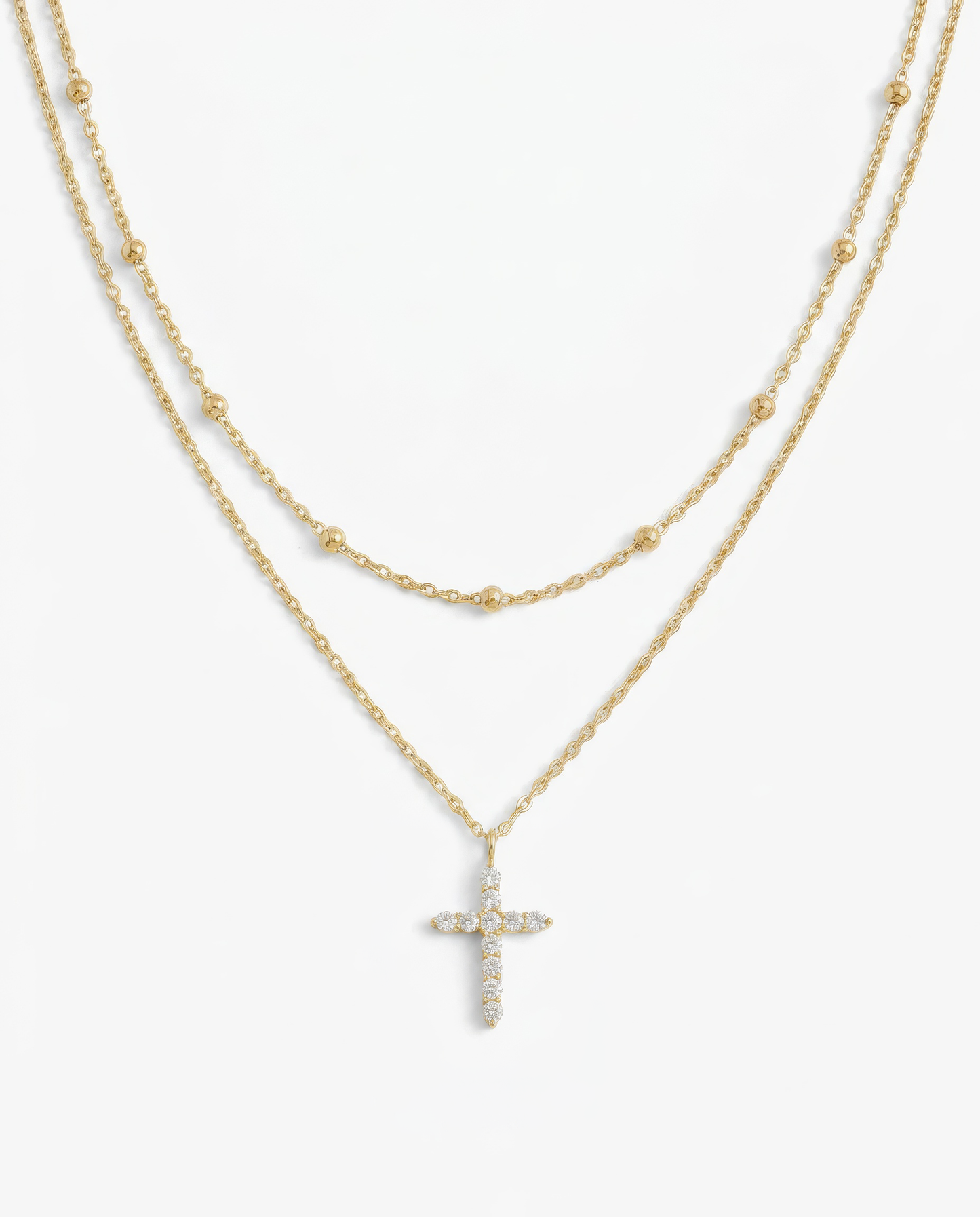Pavé Cross & Beaded Cable Necklace Set