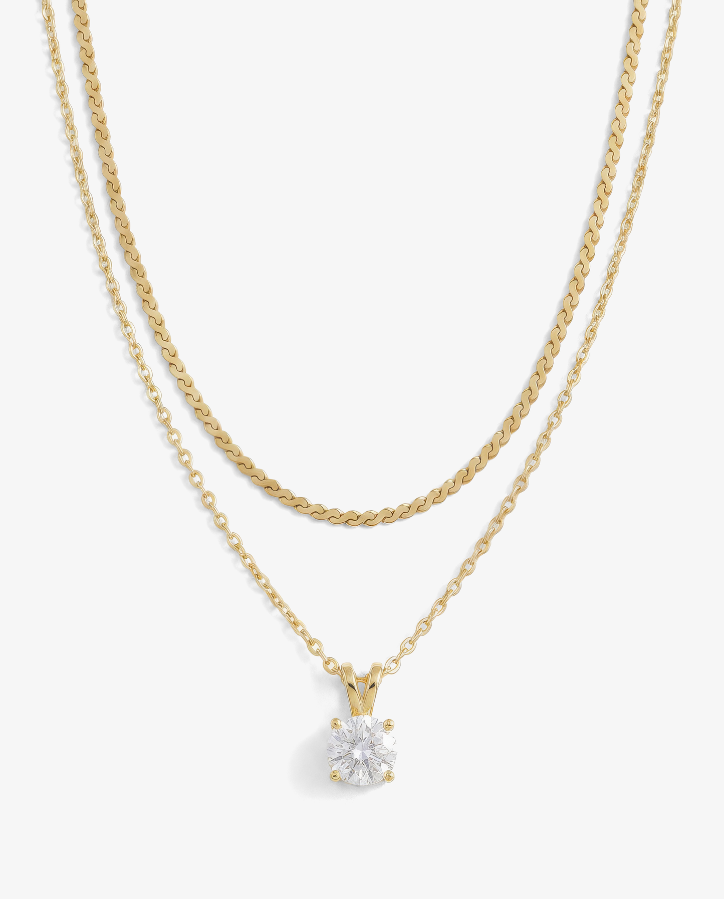 Solitaire & S-Chain Necklace Set