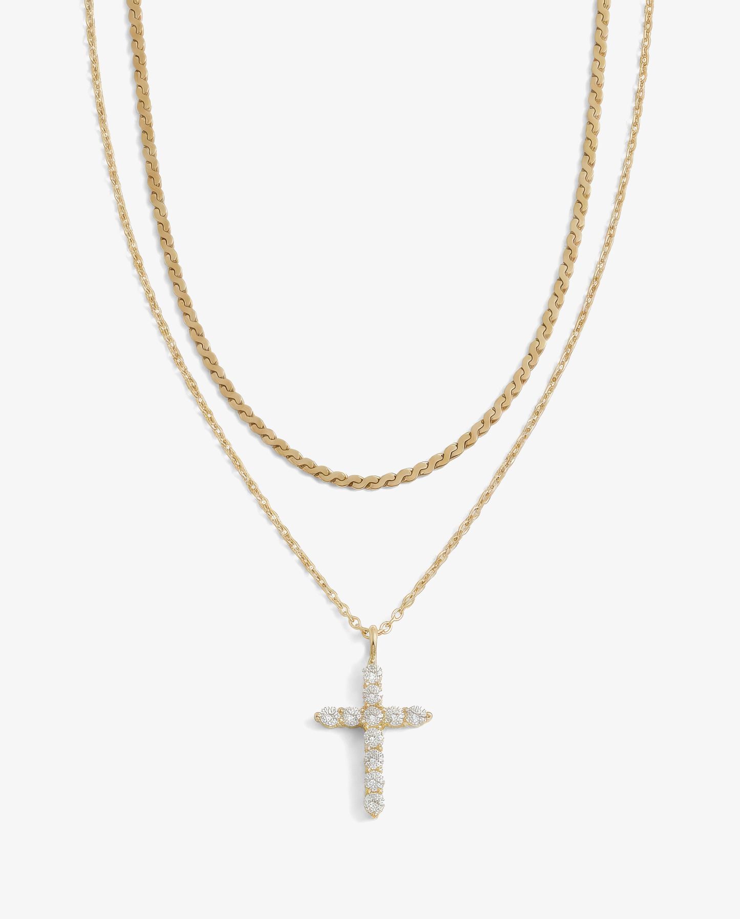 Pavé Cross & S-Chain Necklace Set