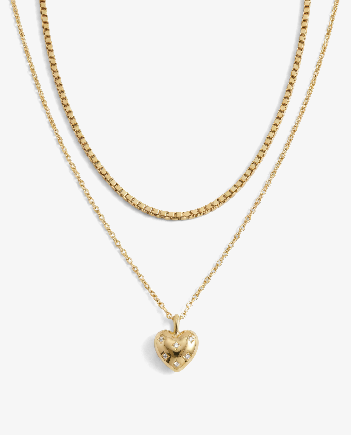Tiny Heart & Box Necklace Set
