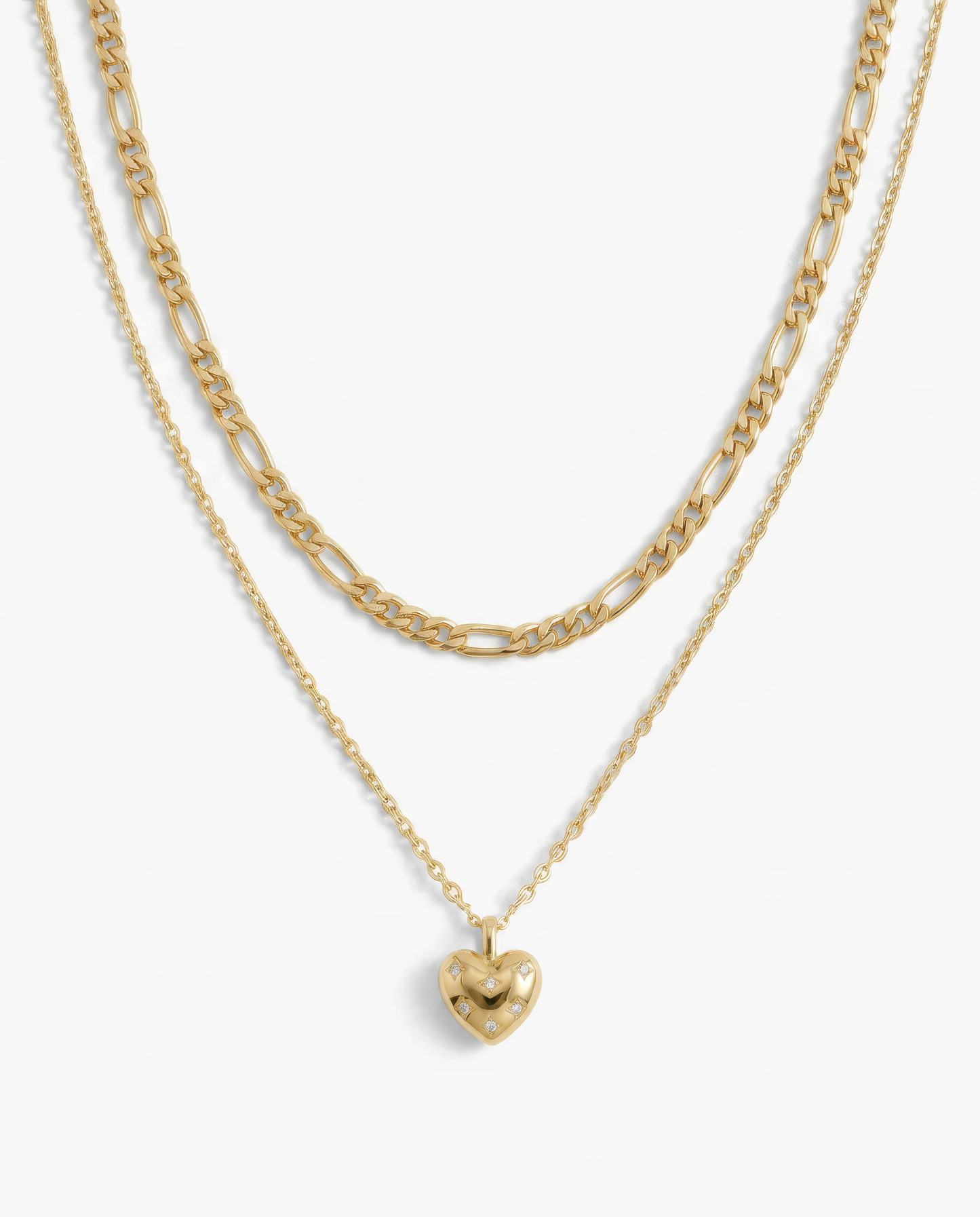 Tiny Heart & Figaro Necklace Set
