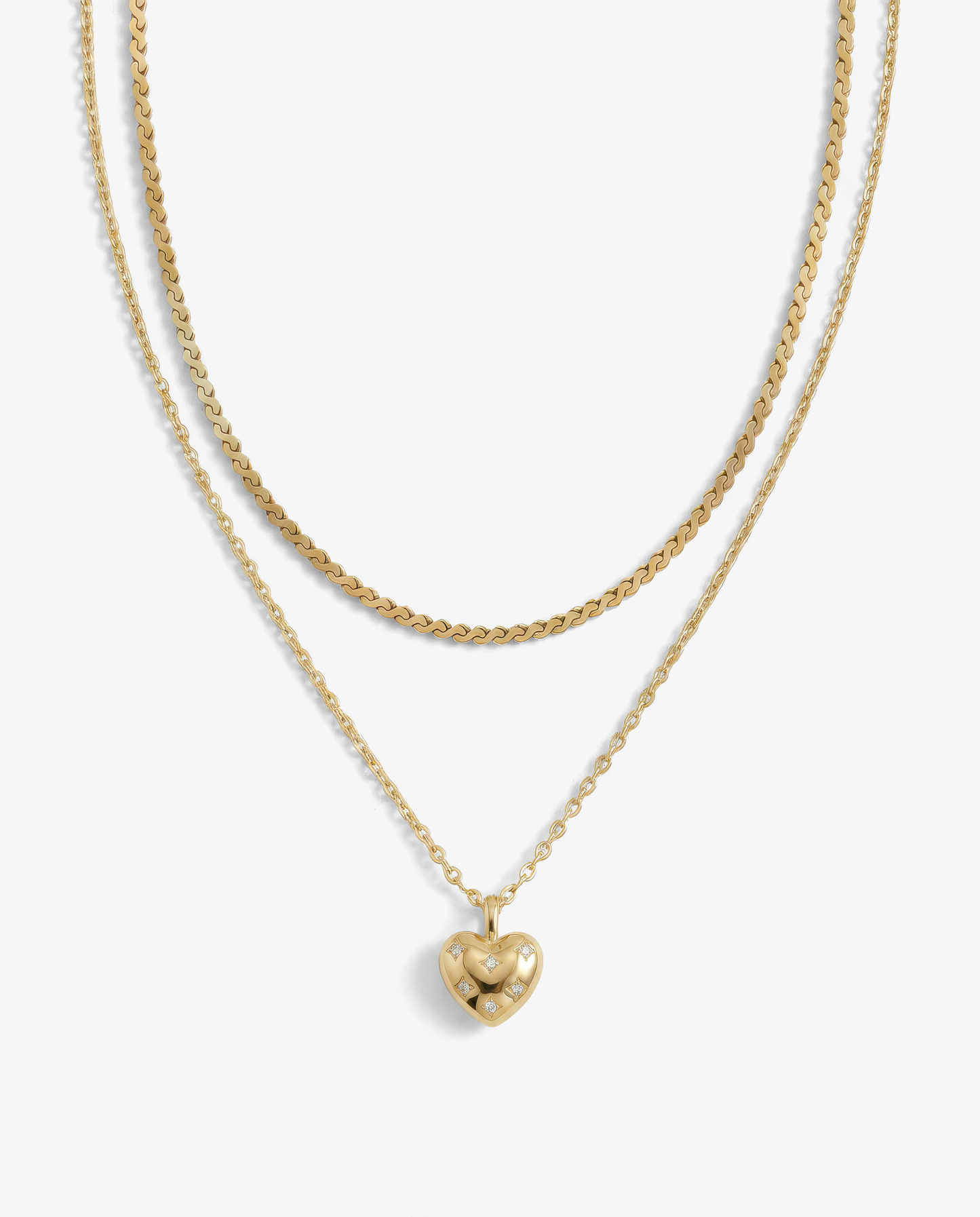 Tiny Heart & S-Chain Necklace Set