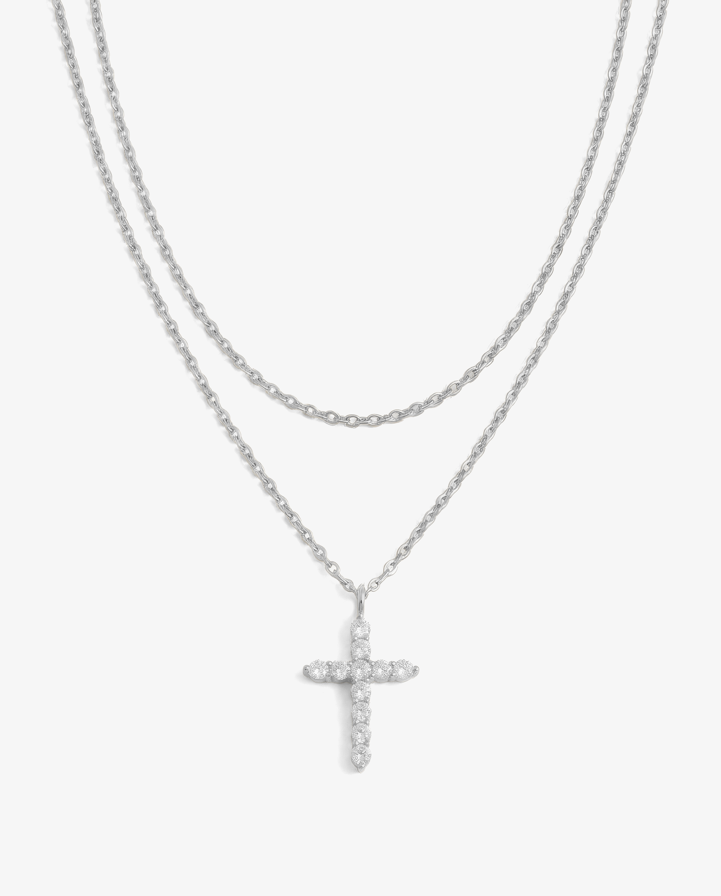 Pavé Cross & Cable Necklace Set