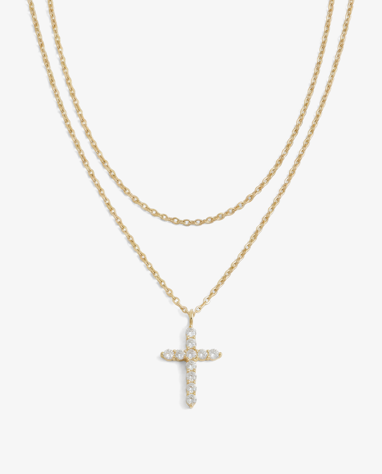 Pavé Cross & Cable Necklace Set