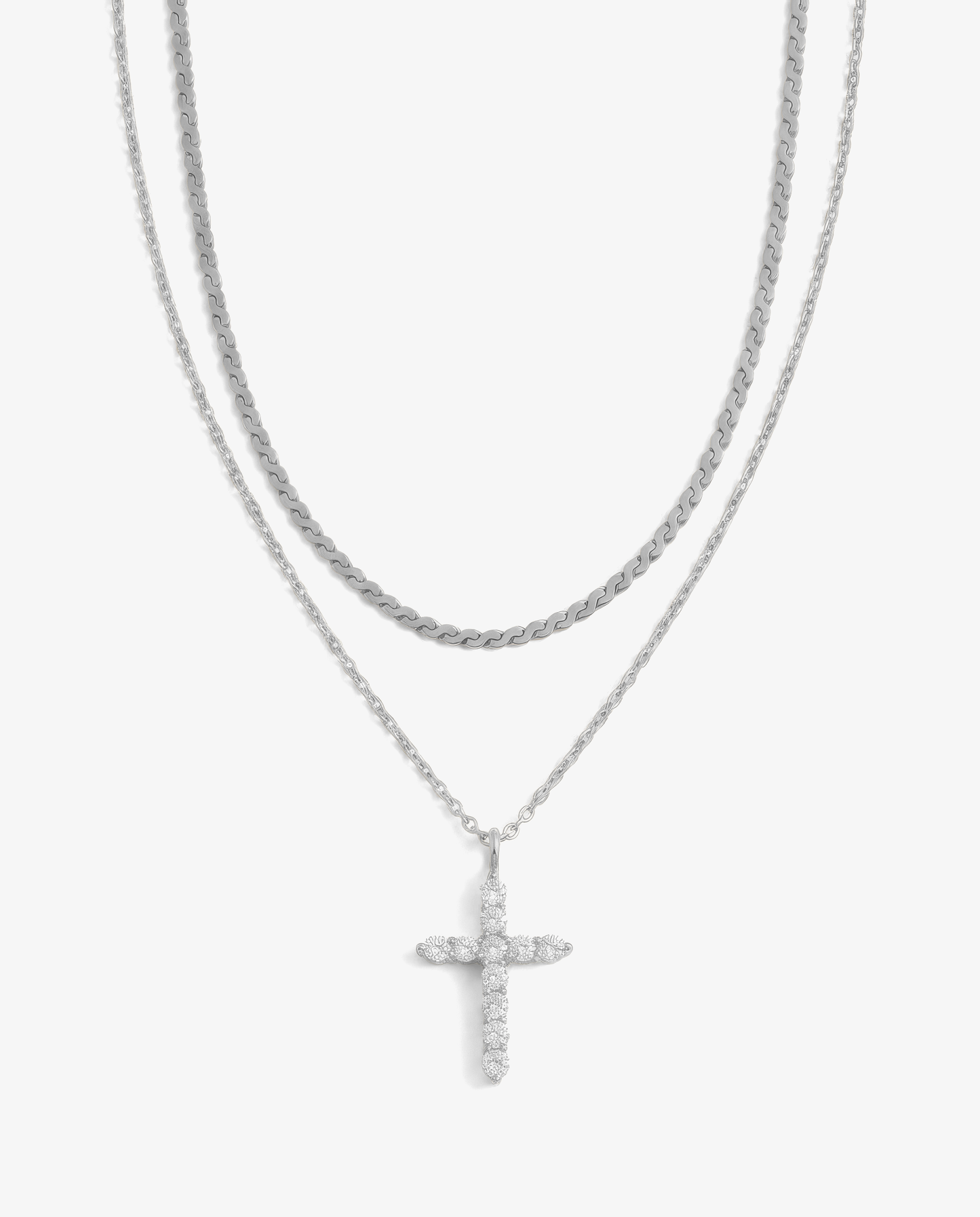 Everyday Pavé Cross & S-Chain Necklace Set
