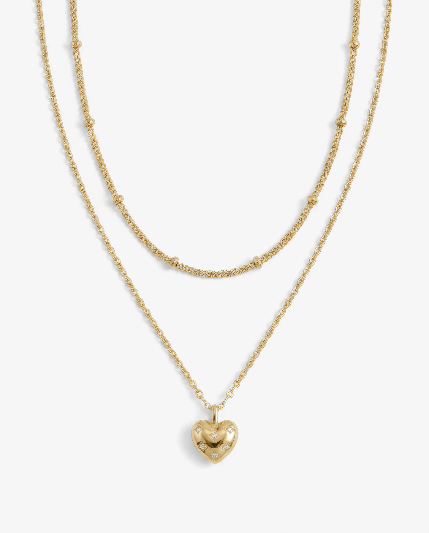 Tiny Heart & Satellite Necklace Set