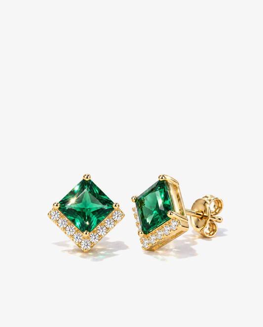 Green Crystal Square Studs