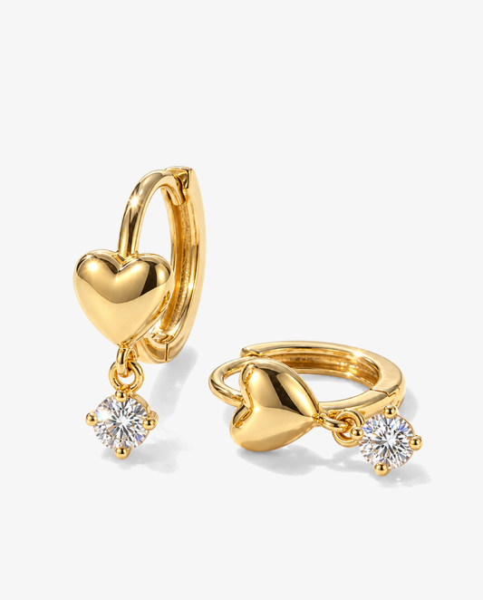 Heart & Zircon Drop Huggie Earrings