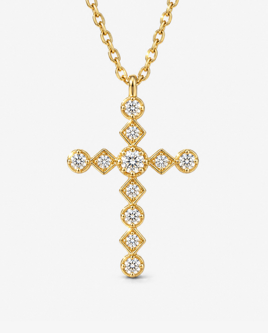Mixed-Cut Cross Necklace
