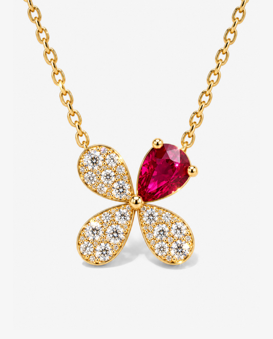 Red Crystal Clover Pendant Necklace