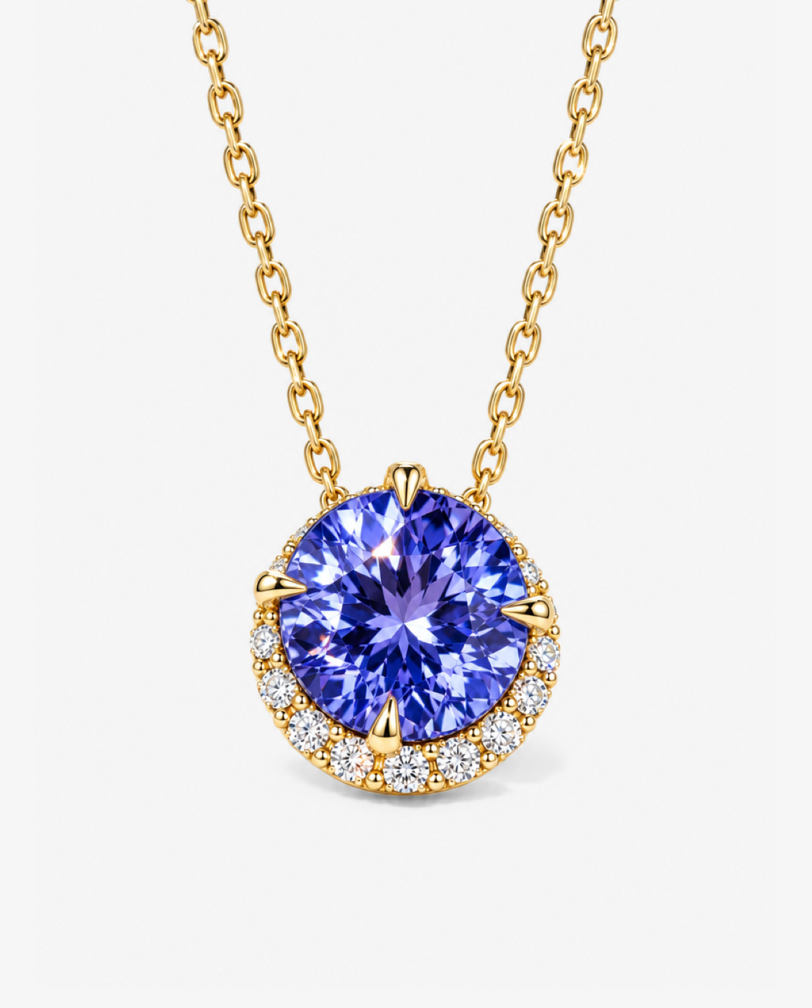 Blue Crystal Halo Pendant Necklace