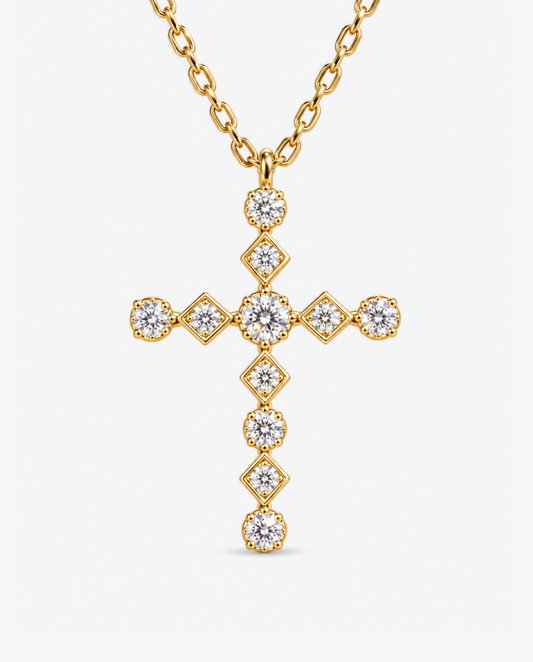 Mixed-Cut Cross Necklace