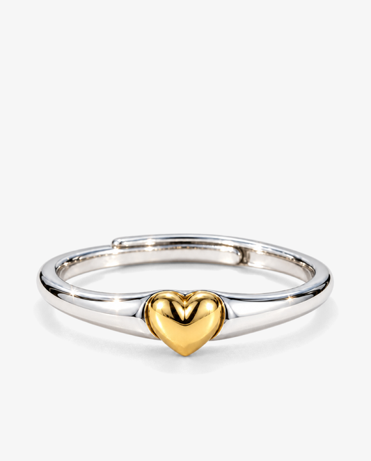 Adjustable Two-Tone Heart Ring