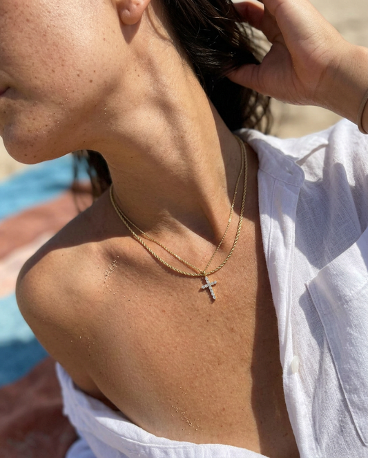 Pavé Cross & Rope Necklace Set