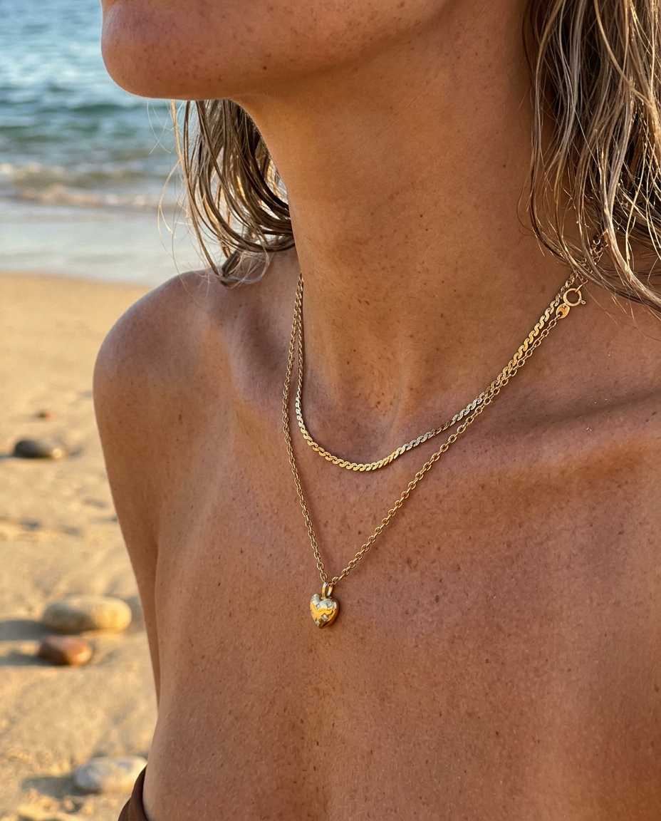 Tiny Heart & S-Chain Necklace Set
