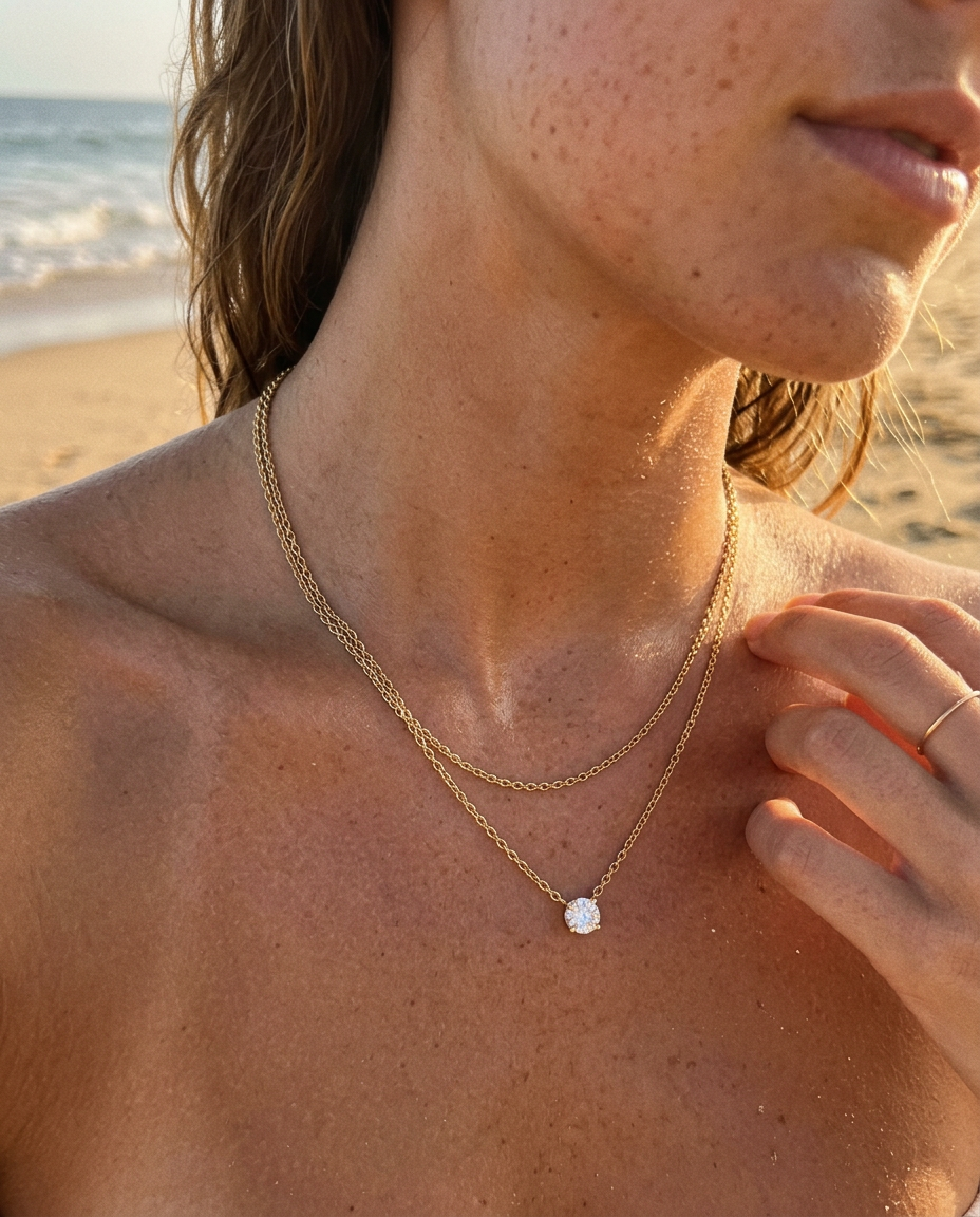 Everyday Solitaire & Cable Necklace Set