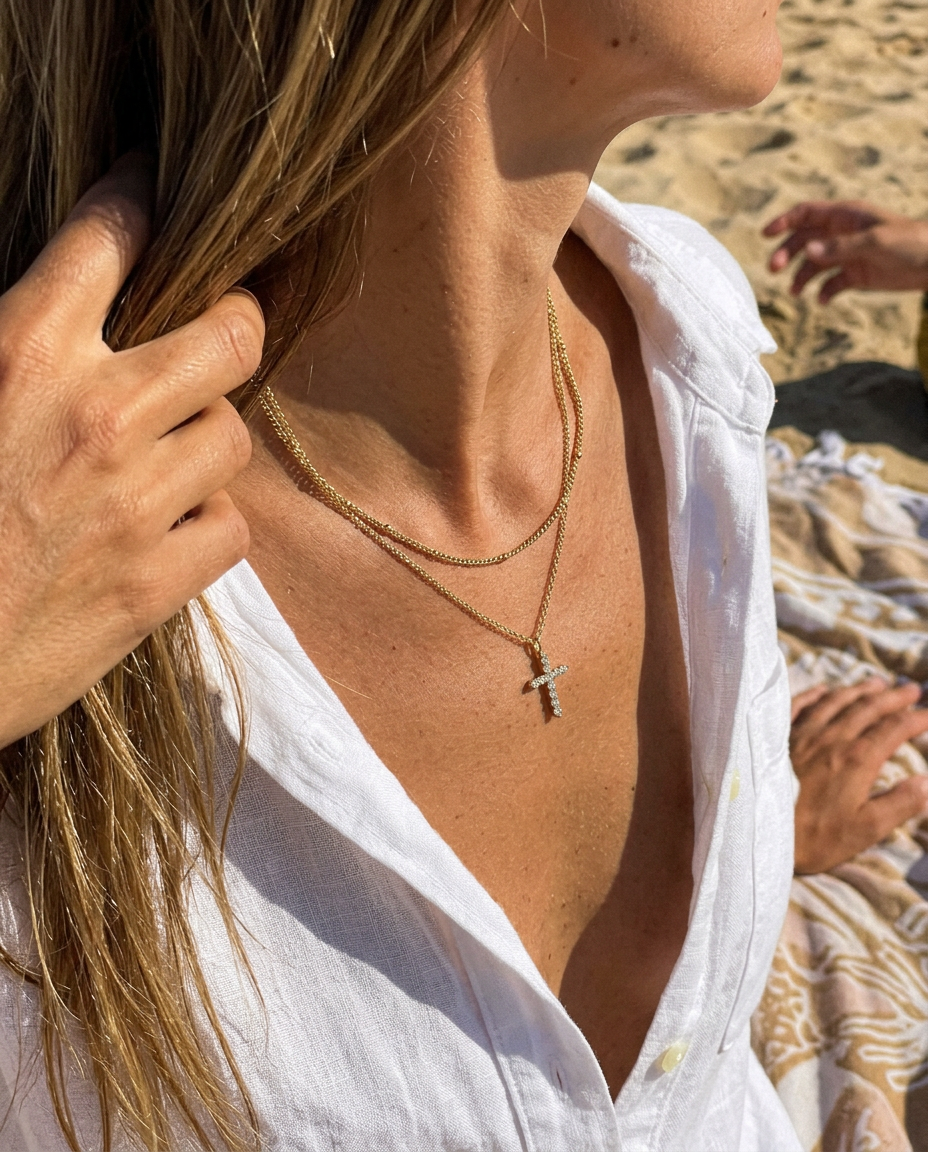 Pavé Cross & Satellite Necklace Set