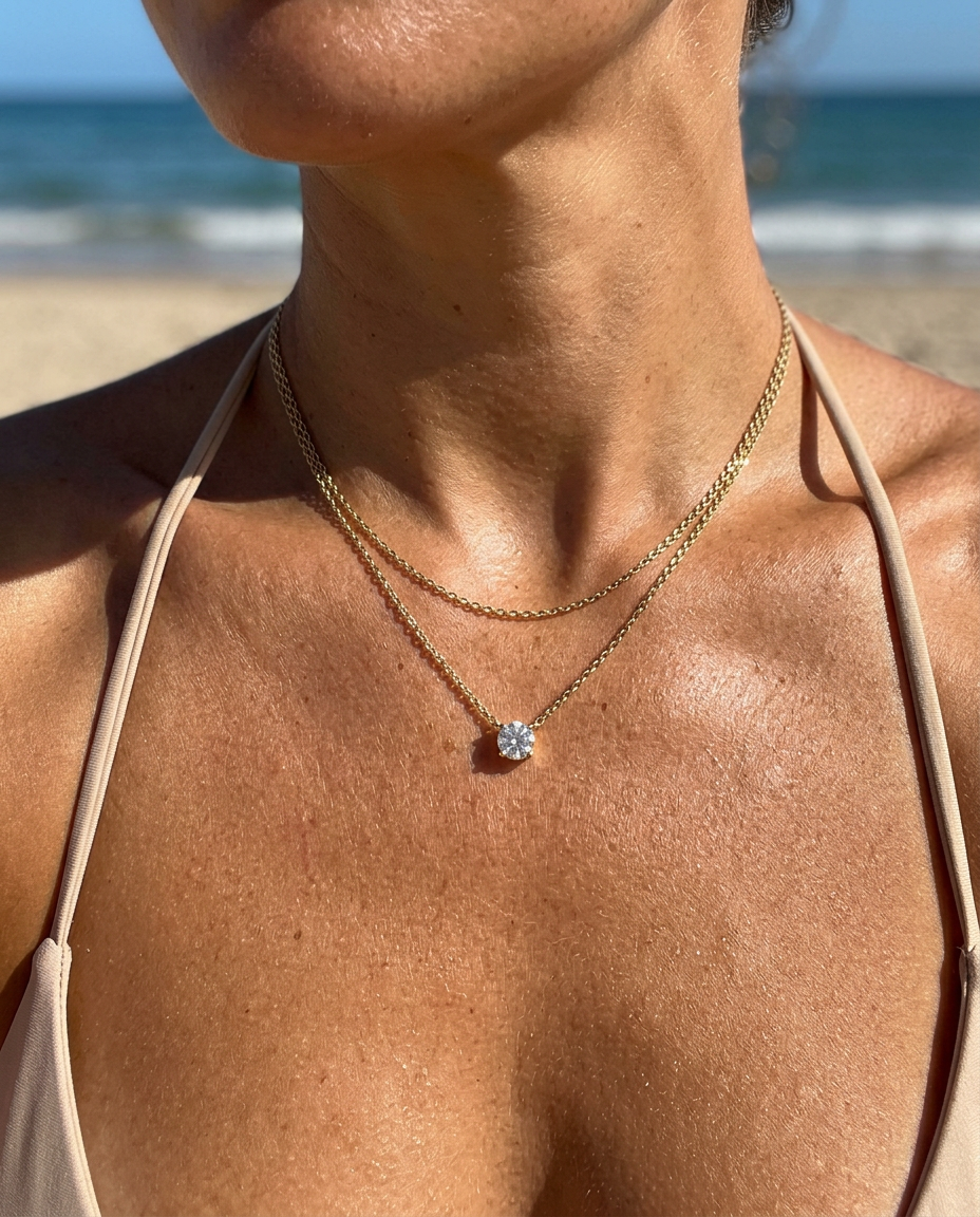 Everyday Solitaire & Cable Necklace Set