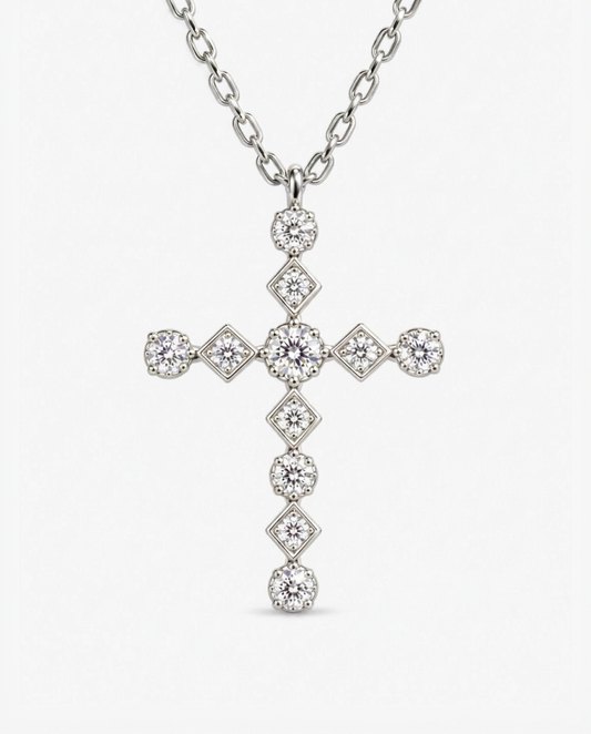 Mixed-Cut Cross Necklace