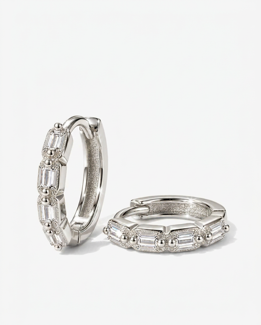 Baguette Zircon Hoop Earrings