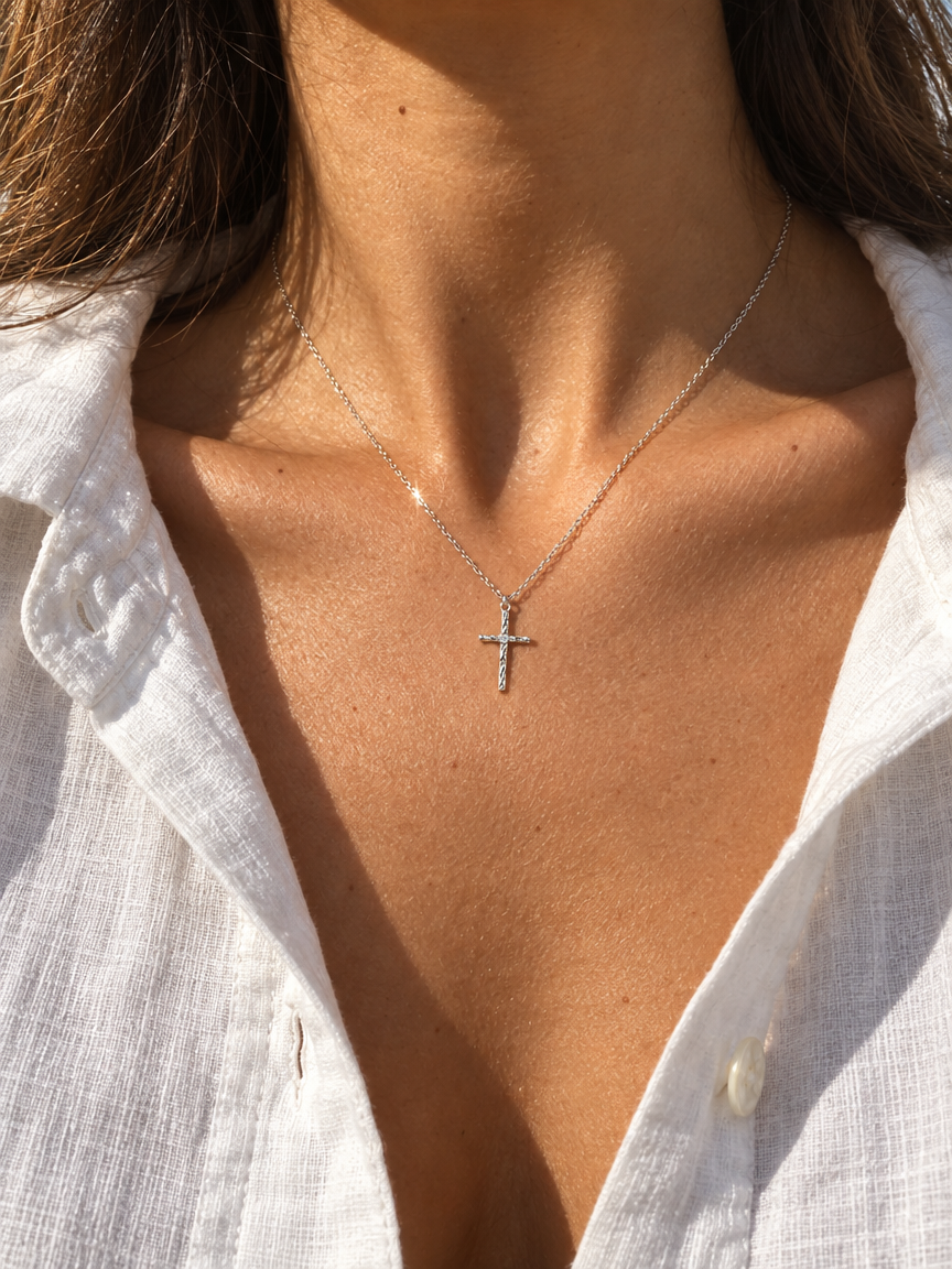 Textured Cross Necklace