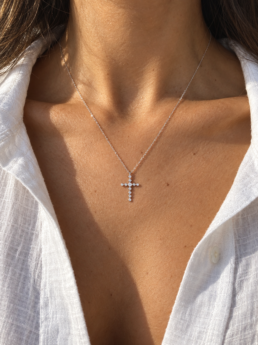 Mixed-Cut Cross Necklace