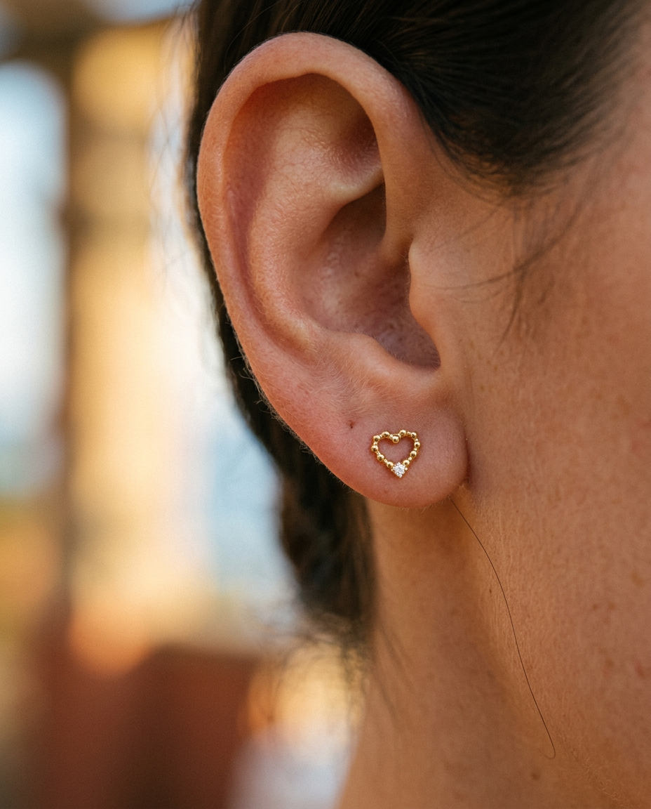 Open Heart Rhinestone Stud Earrings