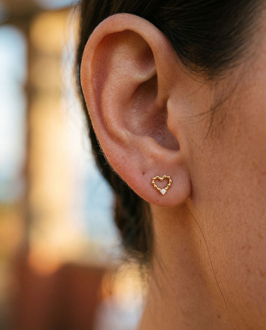 Open Heart Rhinestone Stud Earrings