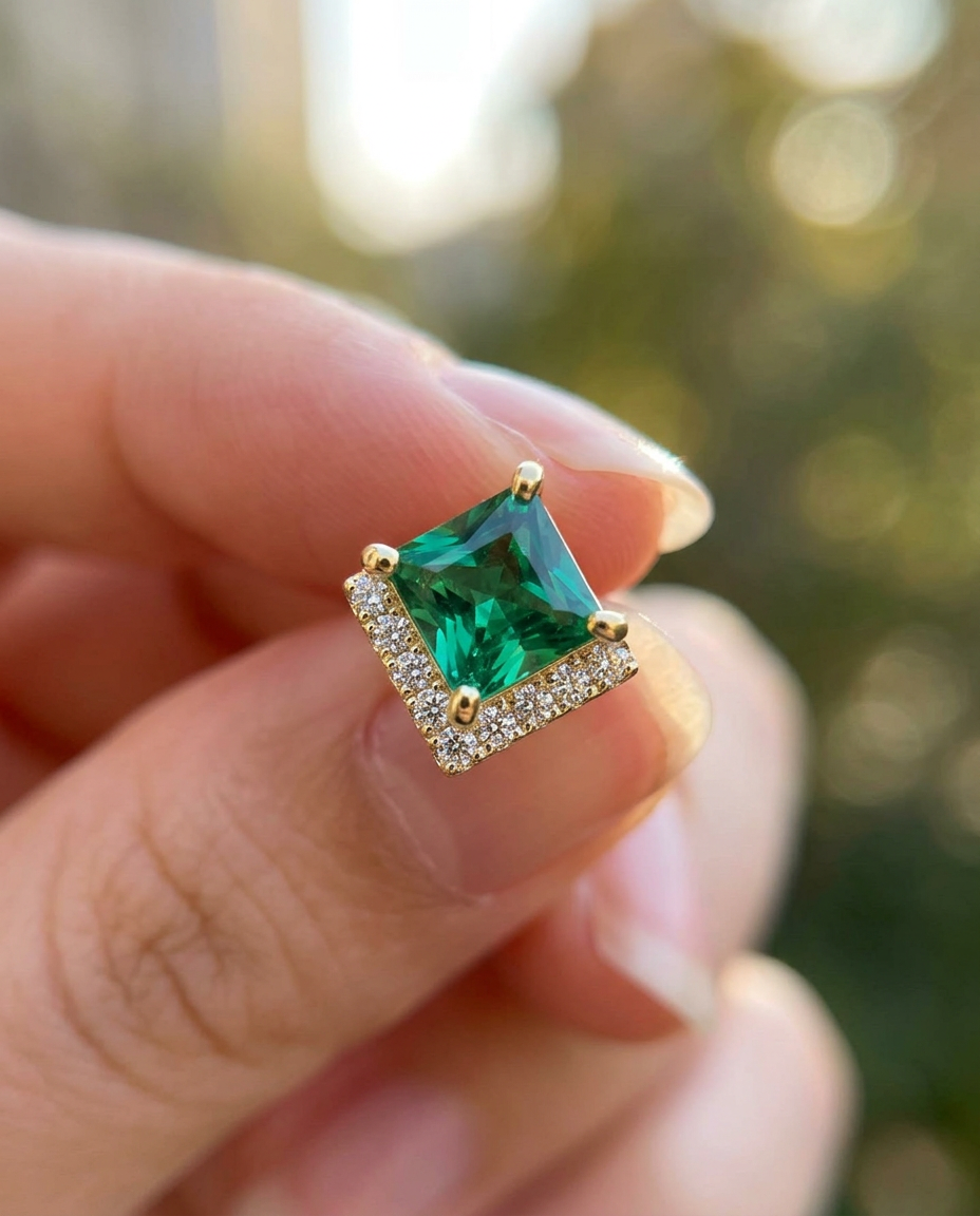 Emerald Square Studs