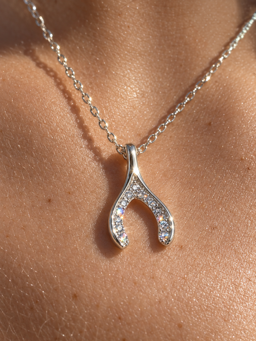 Pavé Wishbone Necklace