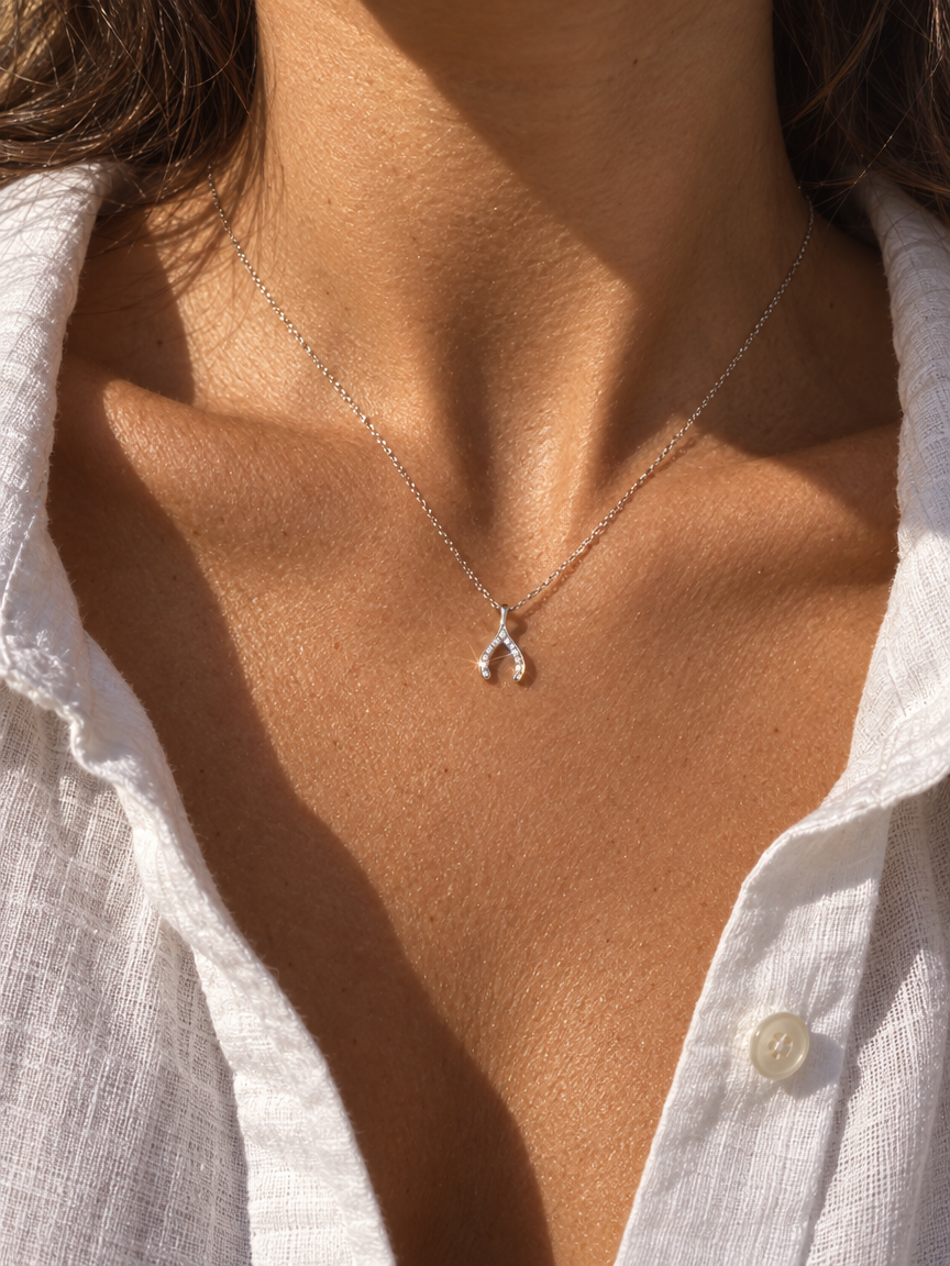 Pavé Wishbone Necklace