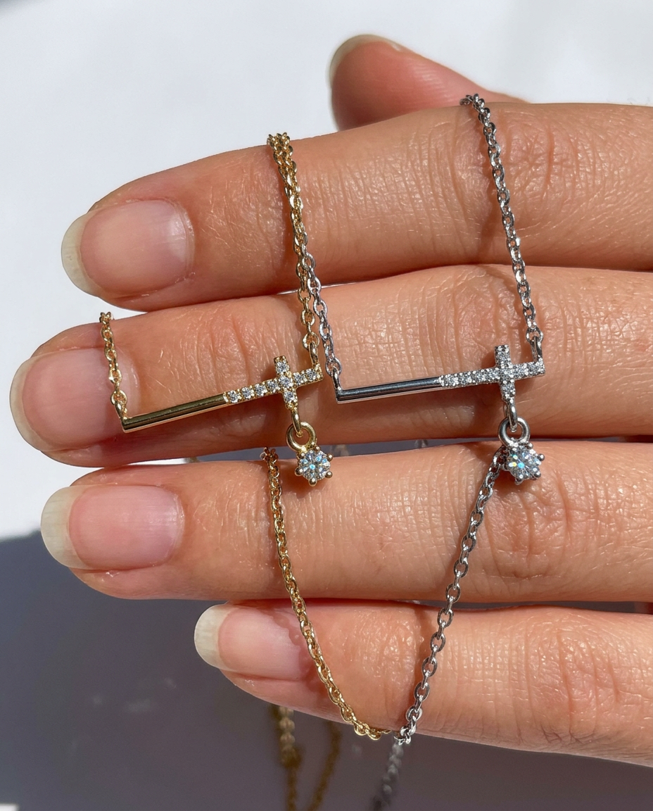 Pavé Cross Bar Necklace