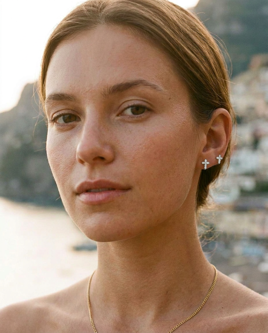 Sterling Cross Studs