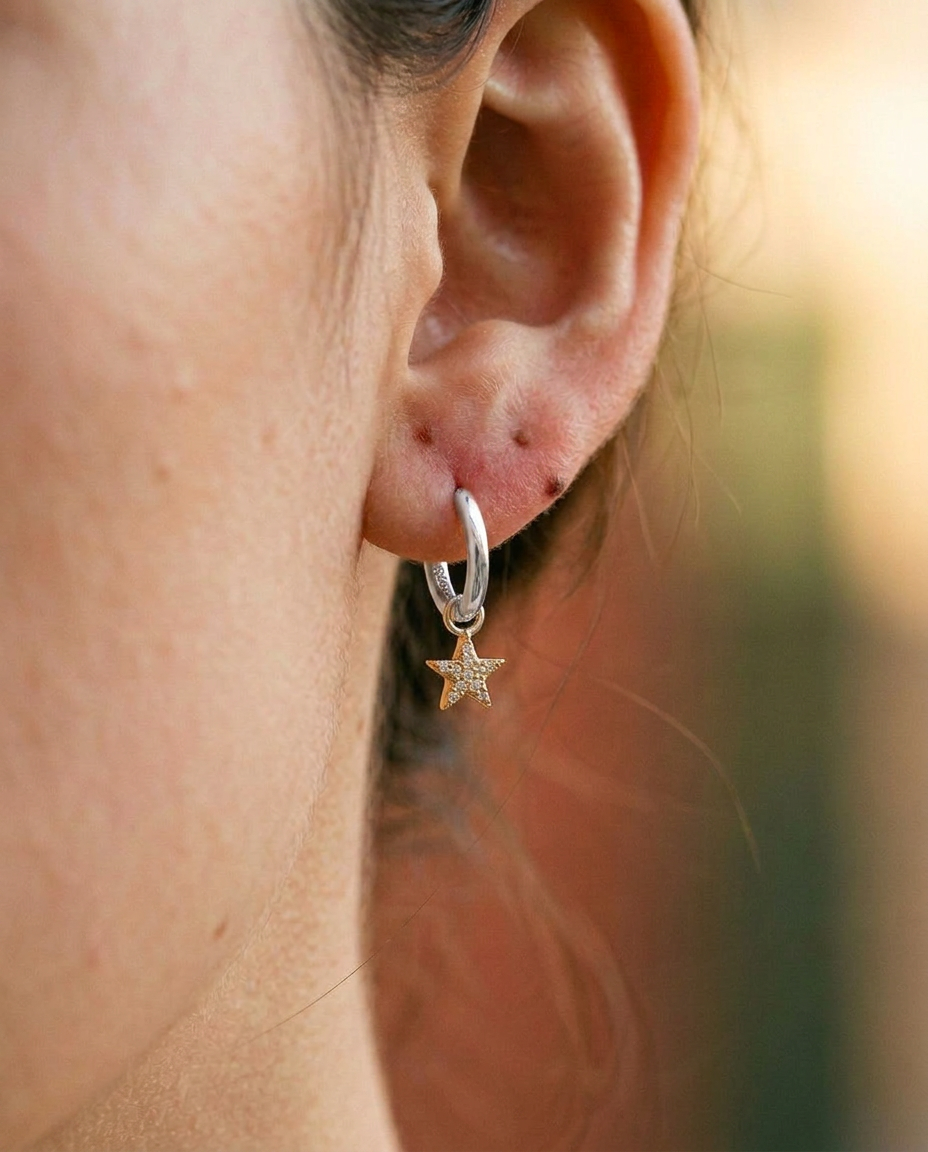 Pavé Star Drop Hoop Earrings