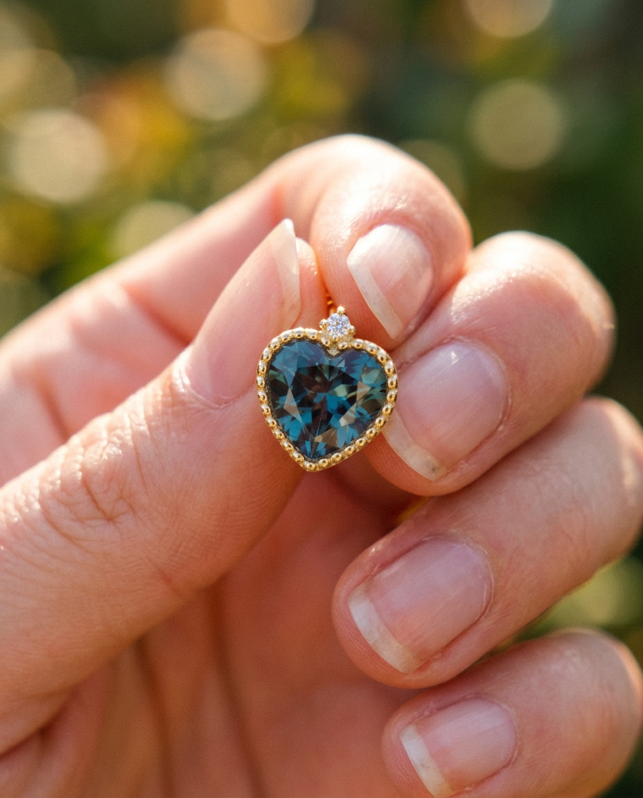 Ocean Heart Crystal Stud Earrings