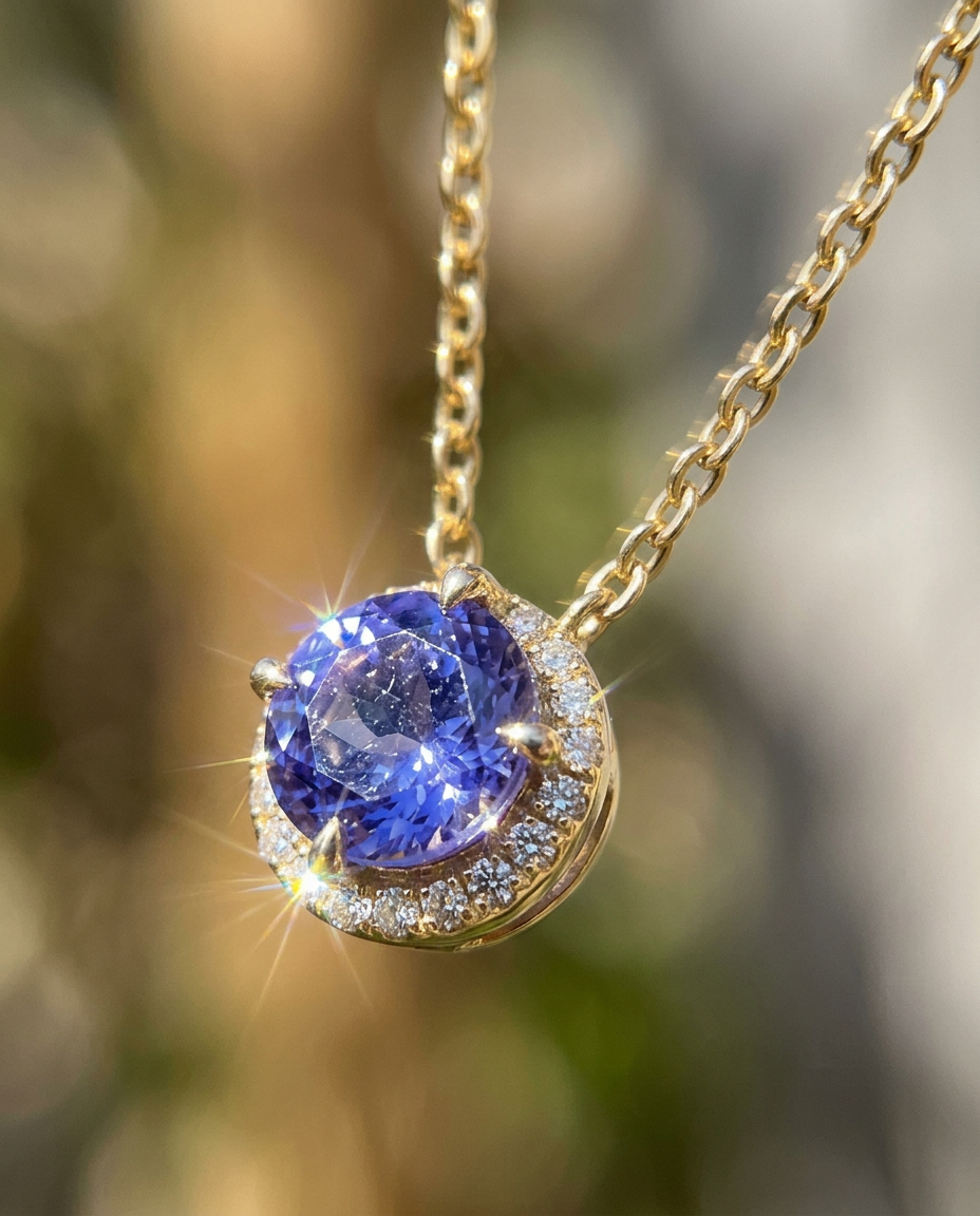 Sapphire Halo Pendant Necklace