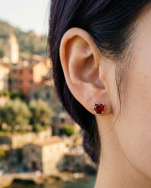Ruby Heart Studs