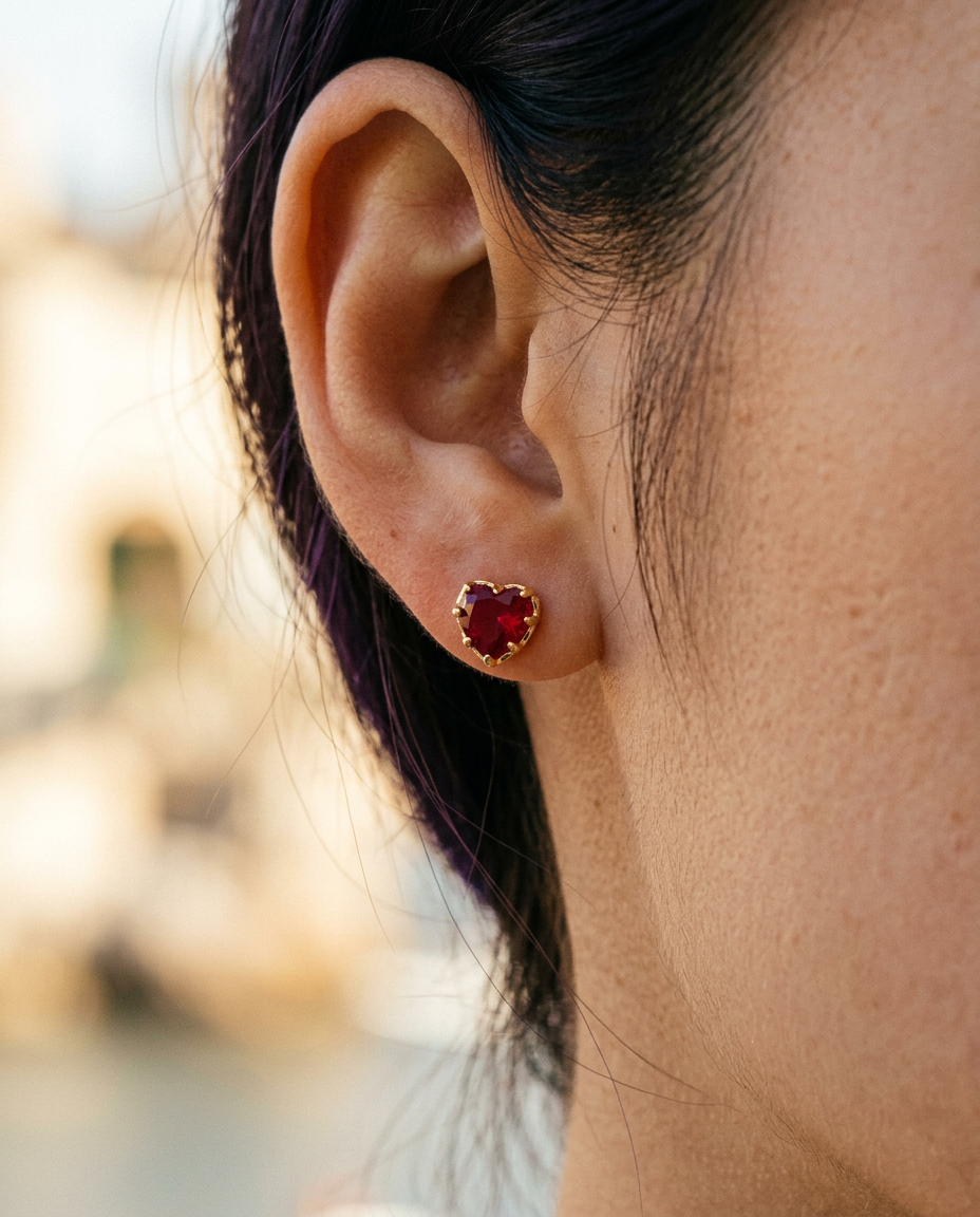 Ruby Heart Studs