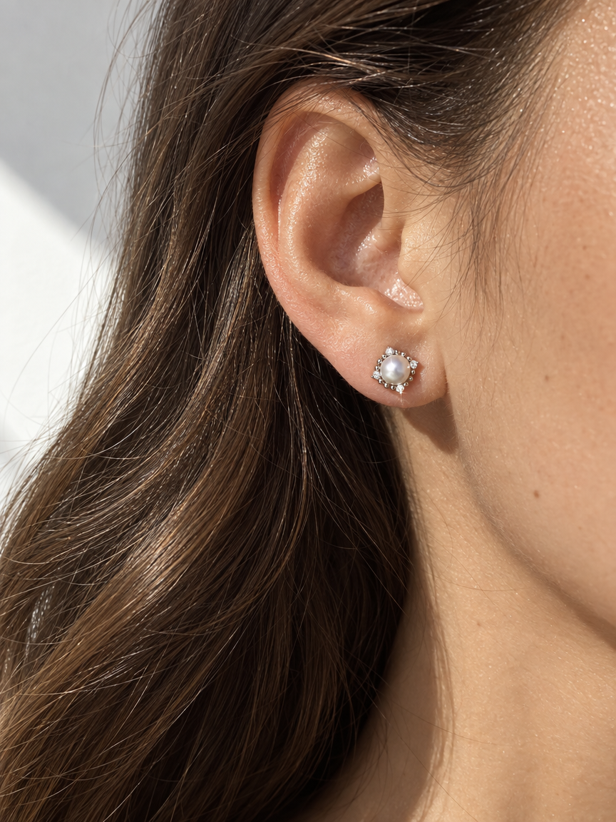 Pearl Square Stud Earrings